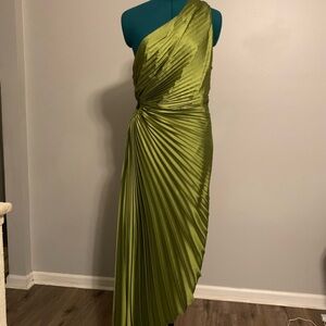 Dress Forum Lime One-Shoulder Pleated Dress